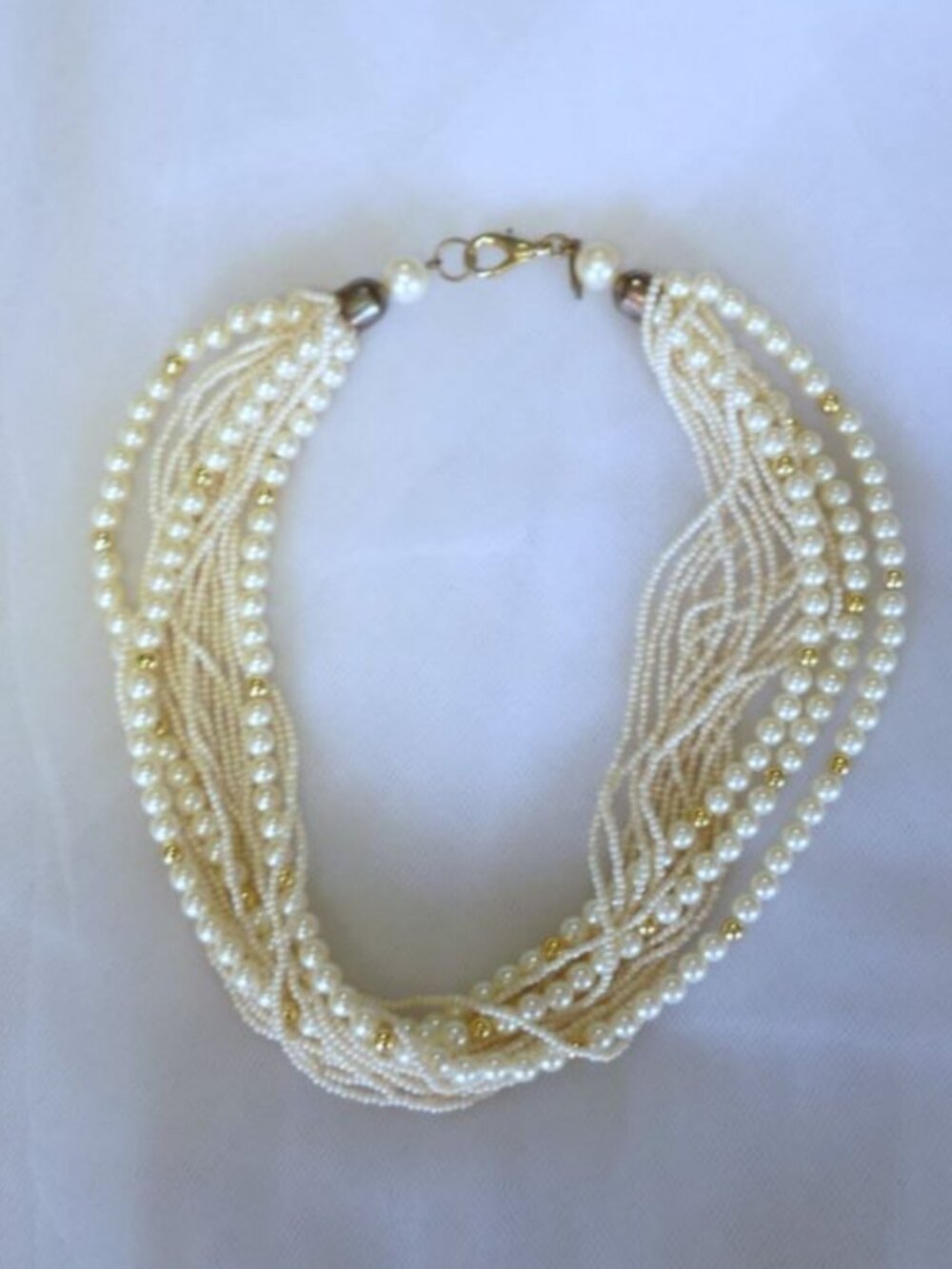 Vintage Herguz Faux Pearl Multi Strand 16" Choker PETITE Necklace